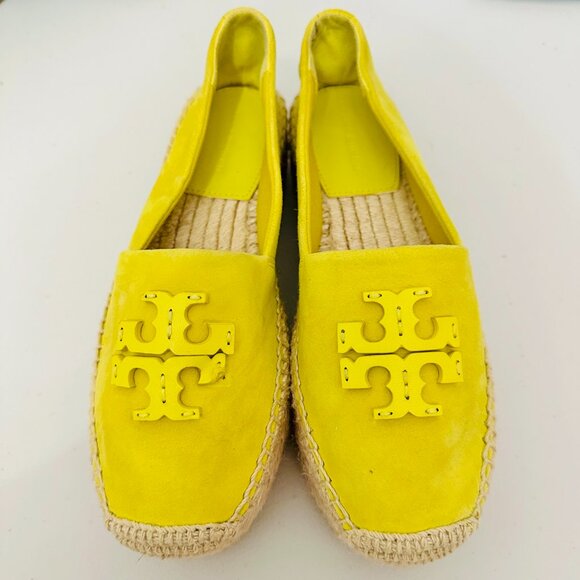 NEW WITHOUT BOX TORY BURCH EVERLY TUSCAN YELLOW SUEDE PLATFORM ESPADRILLE - Picture 1 of 10